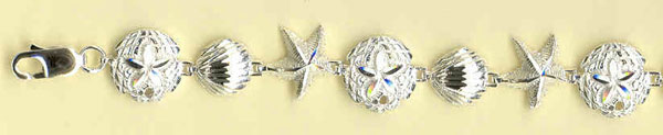 Silver Sand Dollar Seashell And Starfish Bracelet